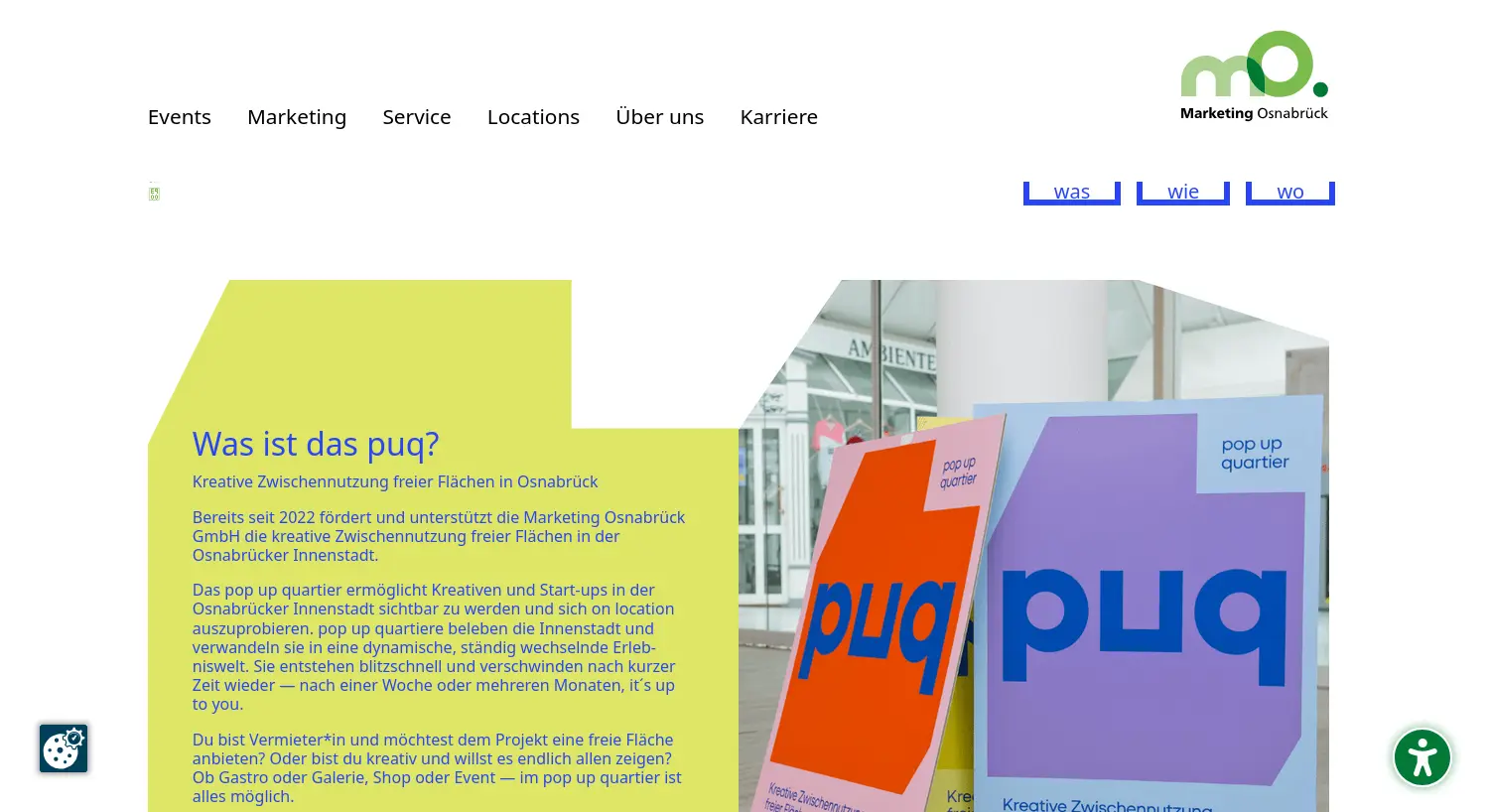 Website der Firma pop up quartier