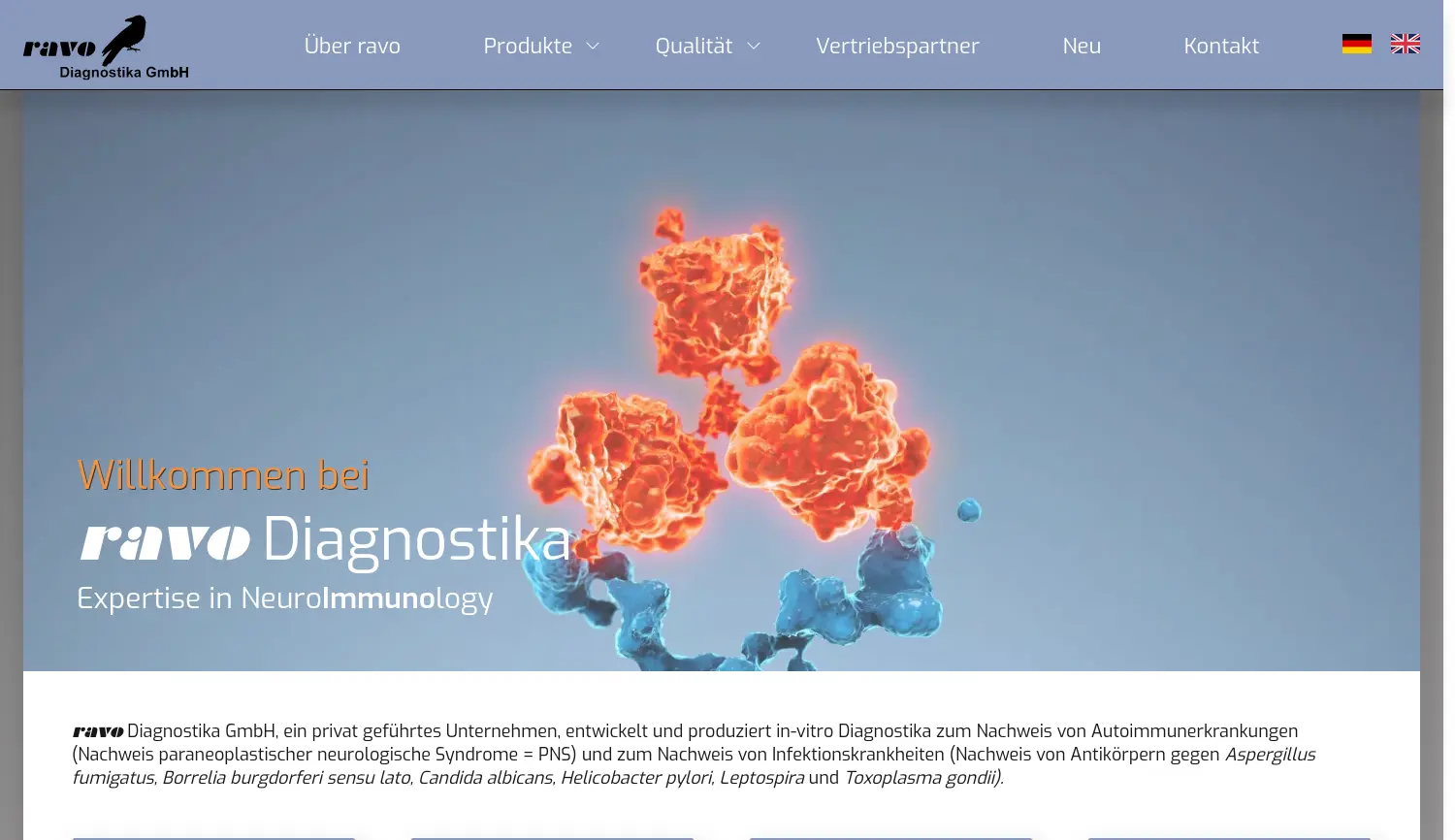 Website der Firma ravo Diagnostika GmbH