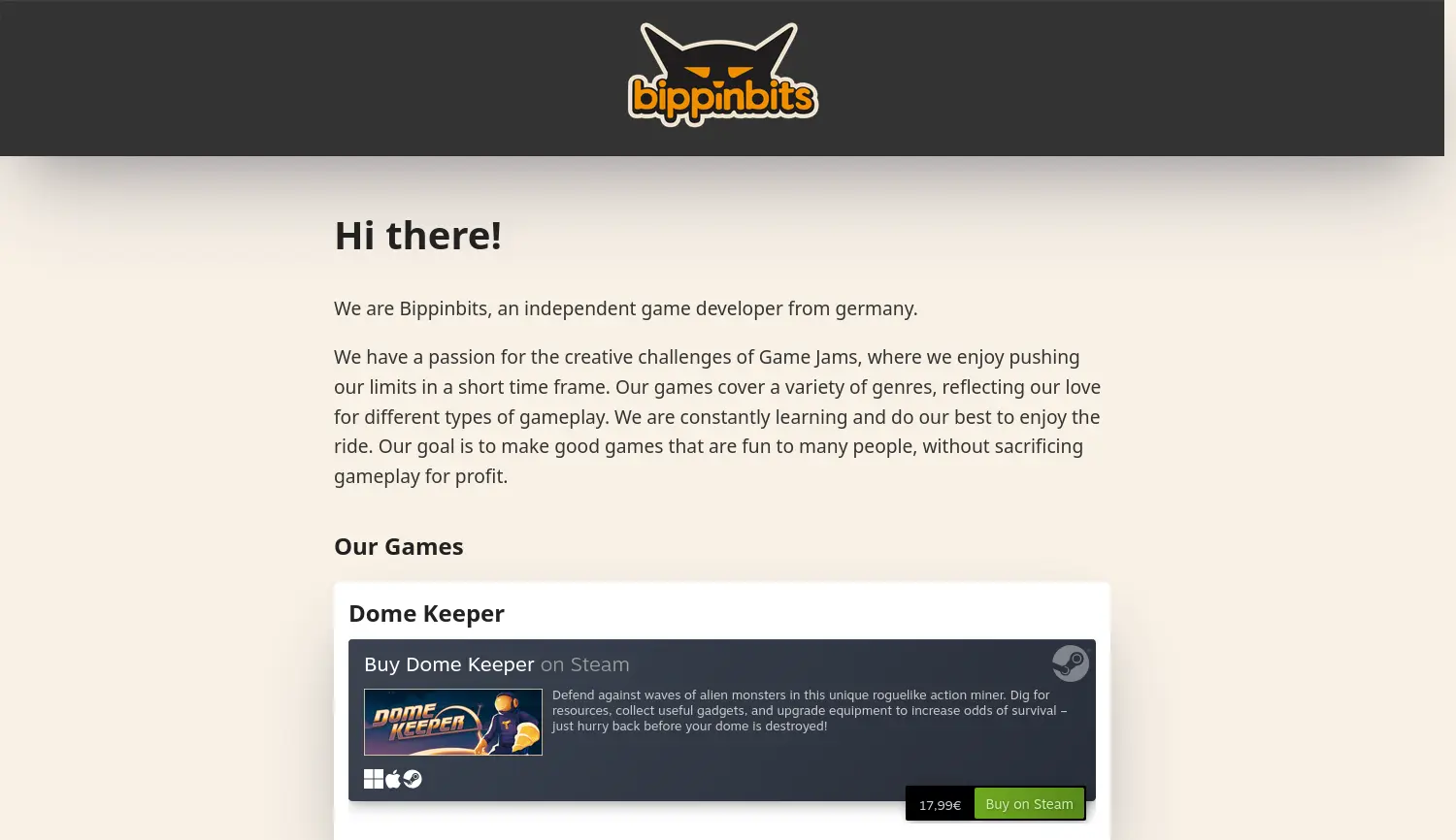 Website der Firma Bippinbits GmbH