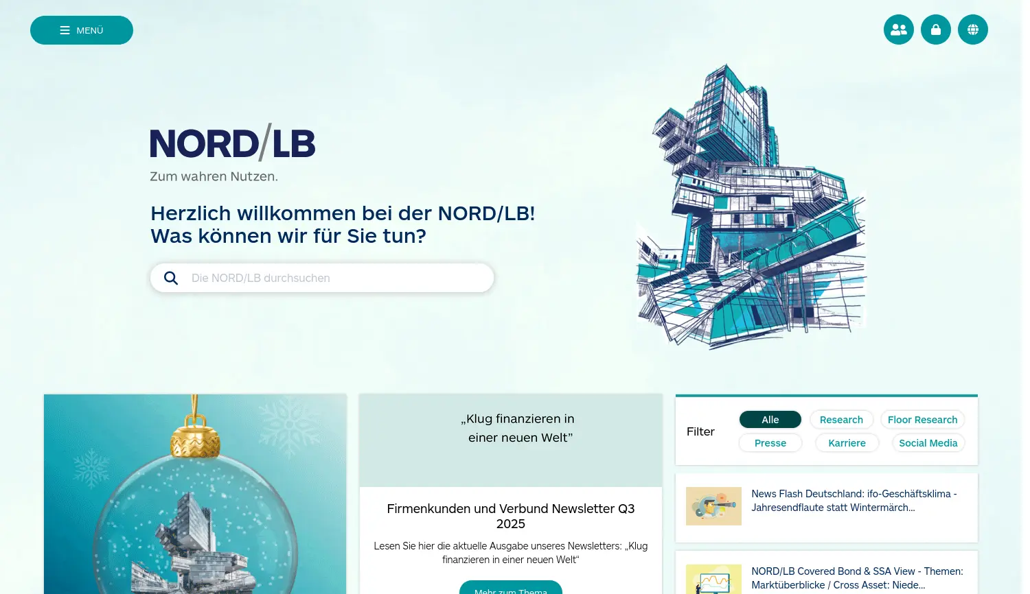 Website der Firma NORD/LB Norddeutsche Landesbank