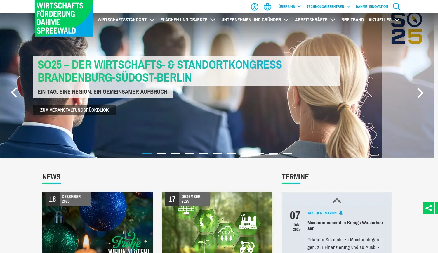 Website der Firma Wirtschaftsförderung Dahme-Spreewald