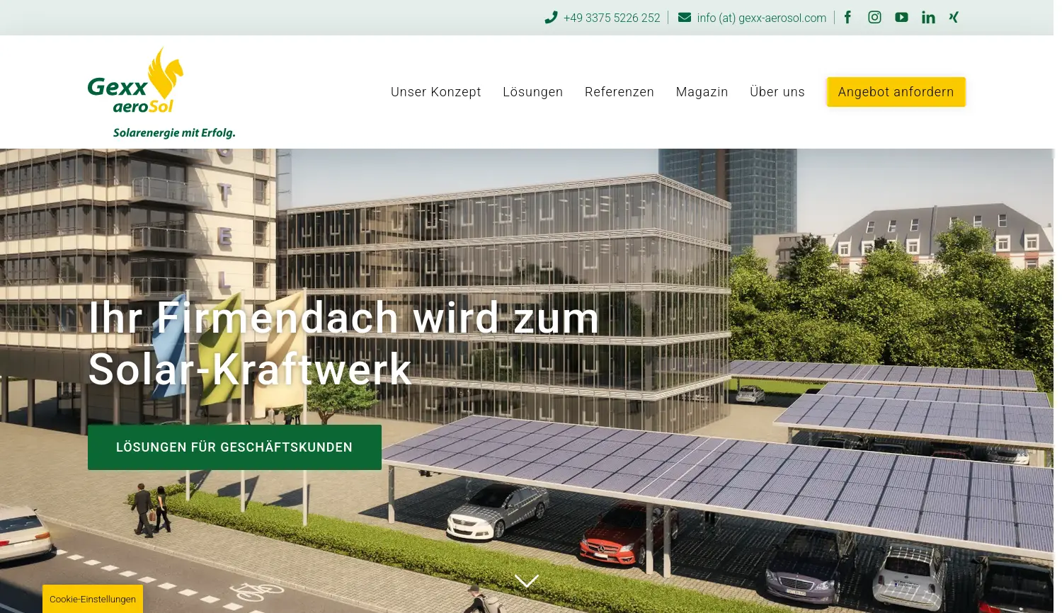 Website der Firma Gexx aeroSol