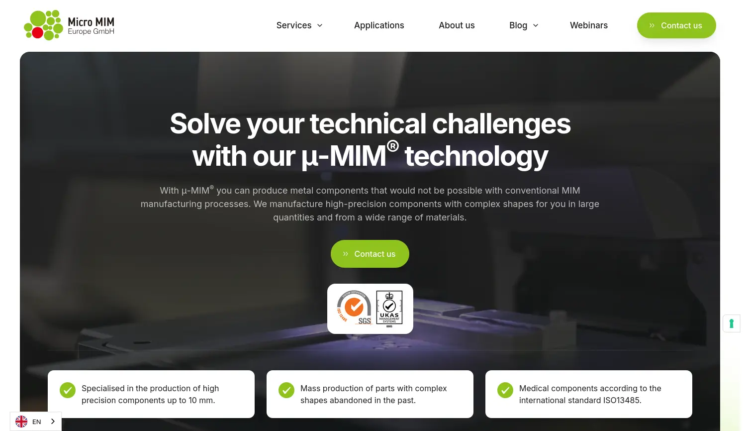 Website der Firma Micro MIM Europe GmbH