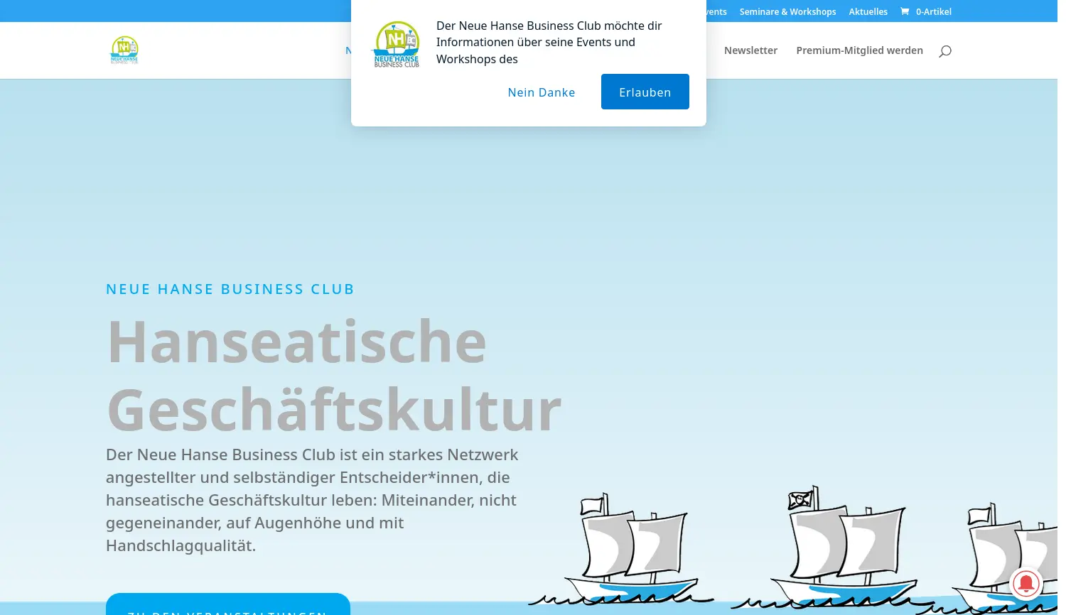 Website der Firma Neue Hanse Akademie (Betreiber des Neue Hanse Business Club)