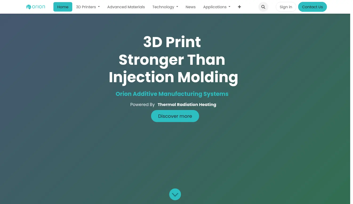 Website der Firma Orion Additive Manufacturing GmbH