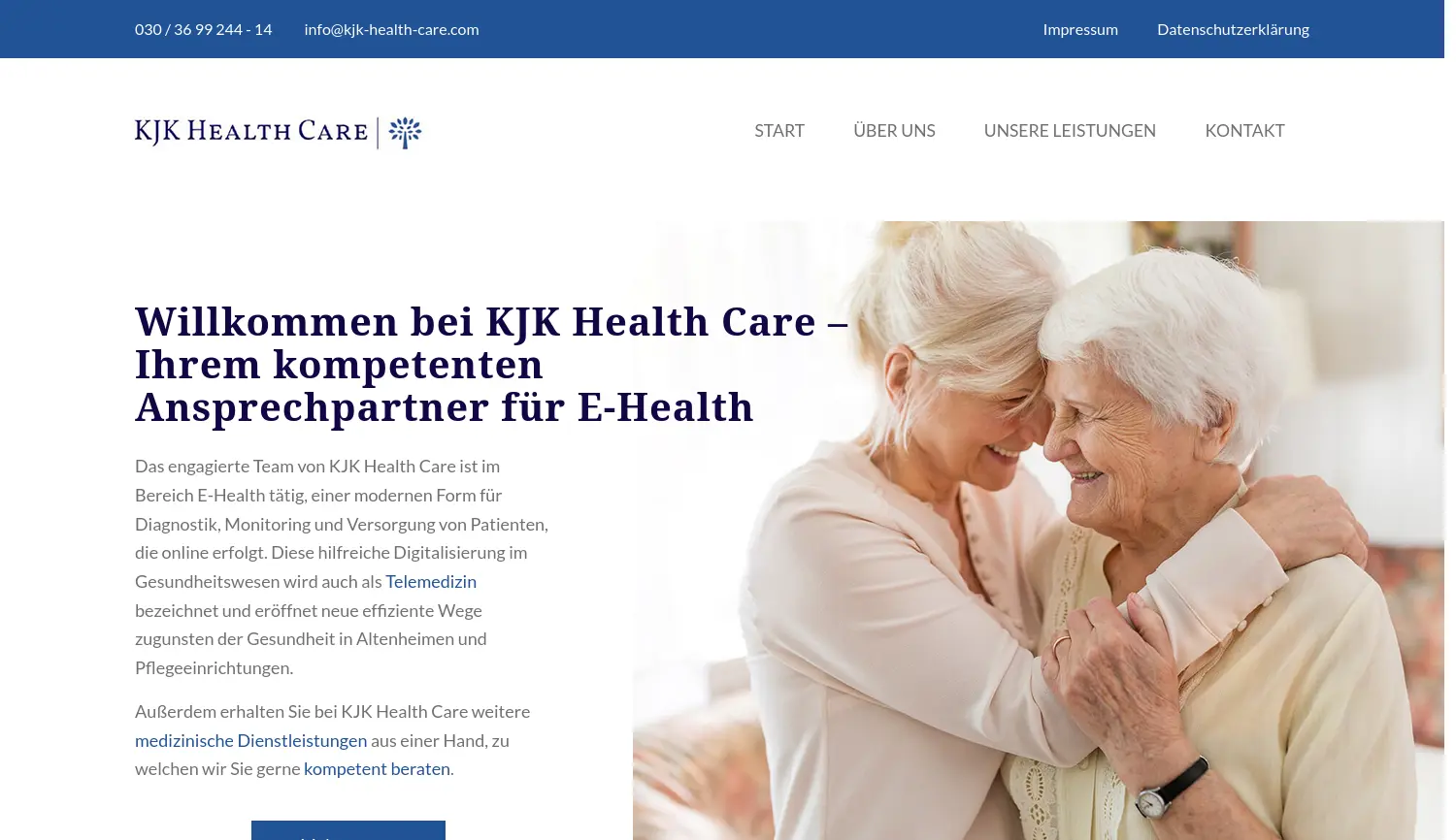 Website der Firma KJK Health Care Beteiligungsgesellschaft mbH