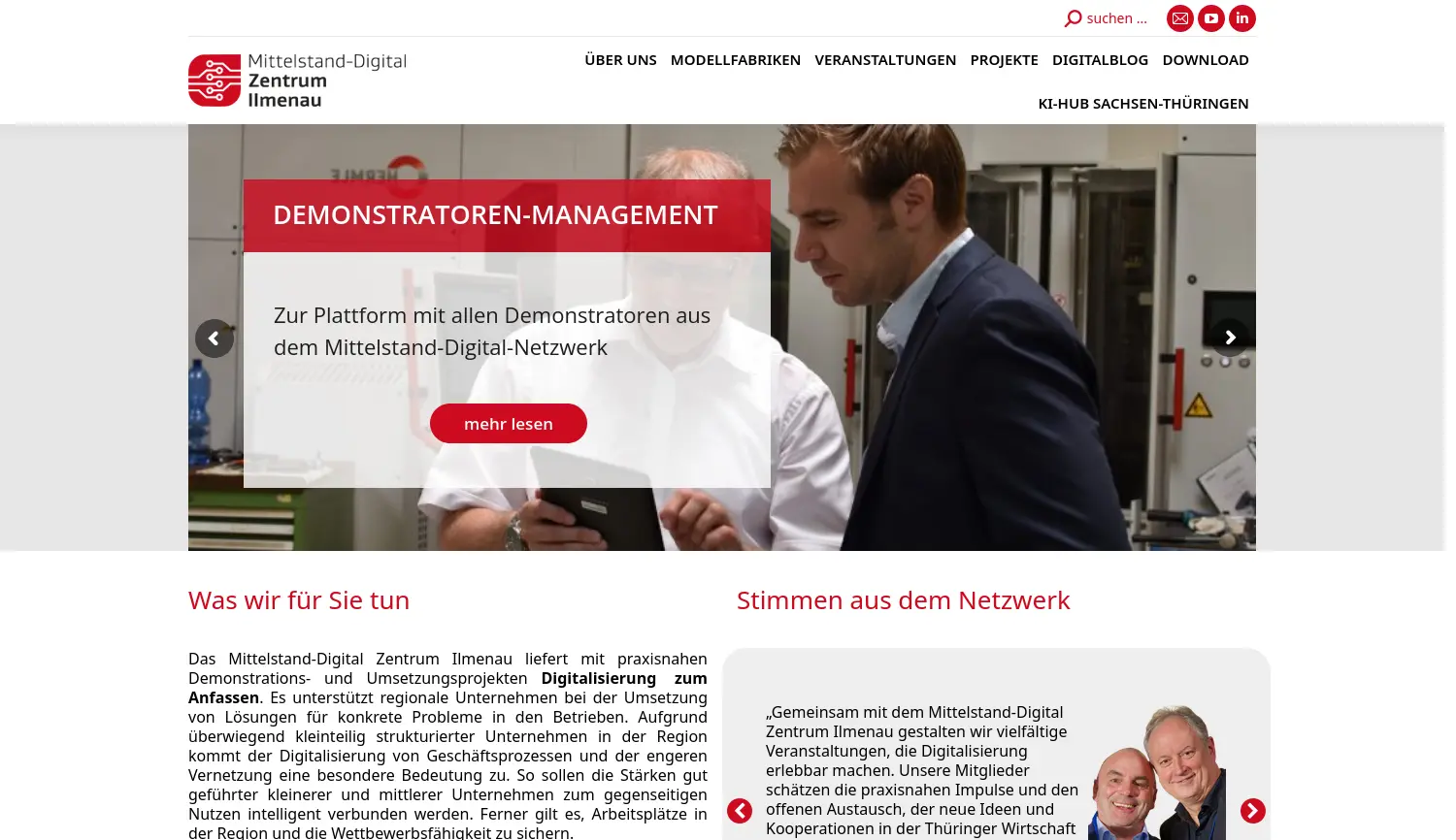 Website der Firma Mittelstand-Digital Zentrum Ilmenau