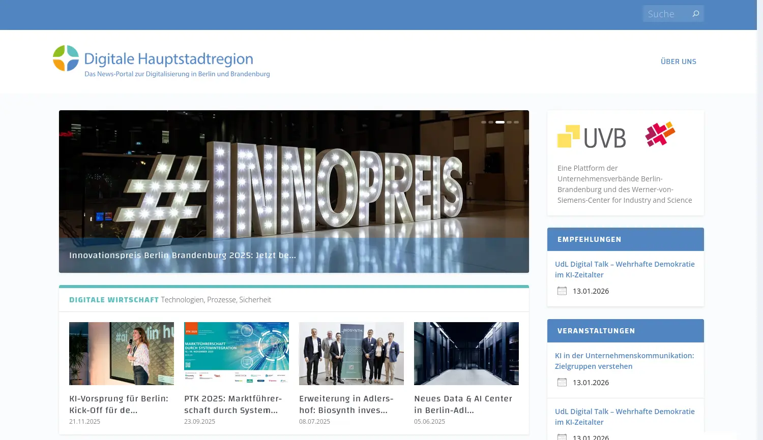 Website der Firma Vereinigung der Unternehmensverbände in Berlin und Brandenburg e. V. (UVB)