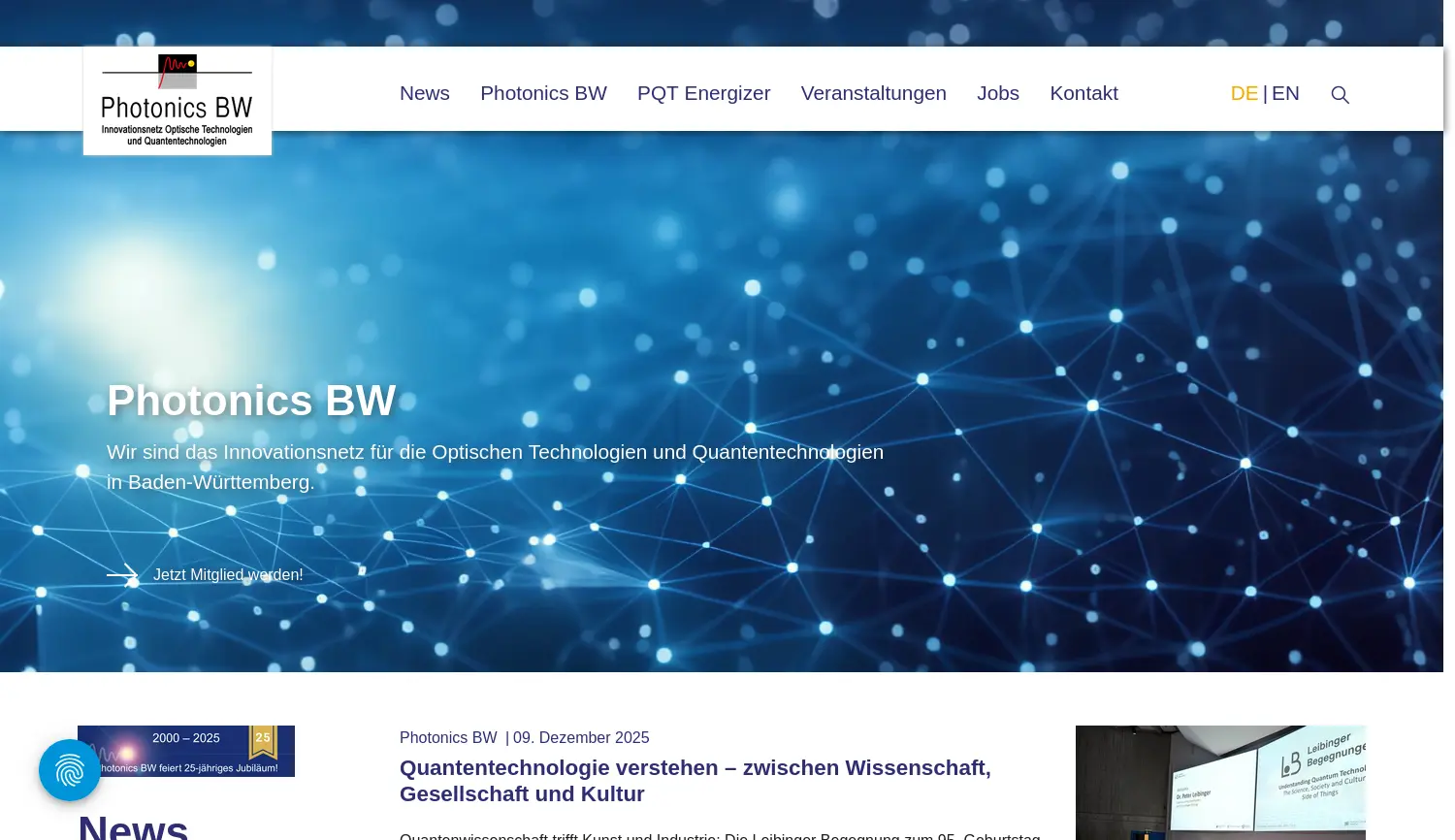 Website der Firma Photonics BW e.V.