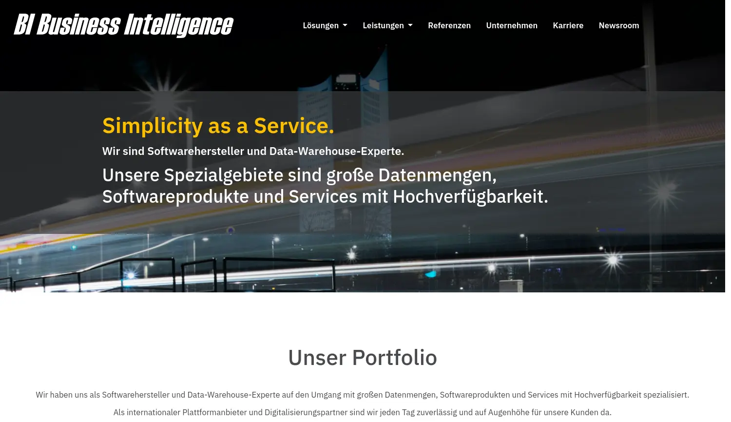 Website der Firma BI Business Intelligence GmbH