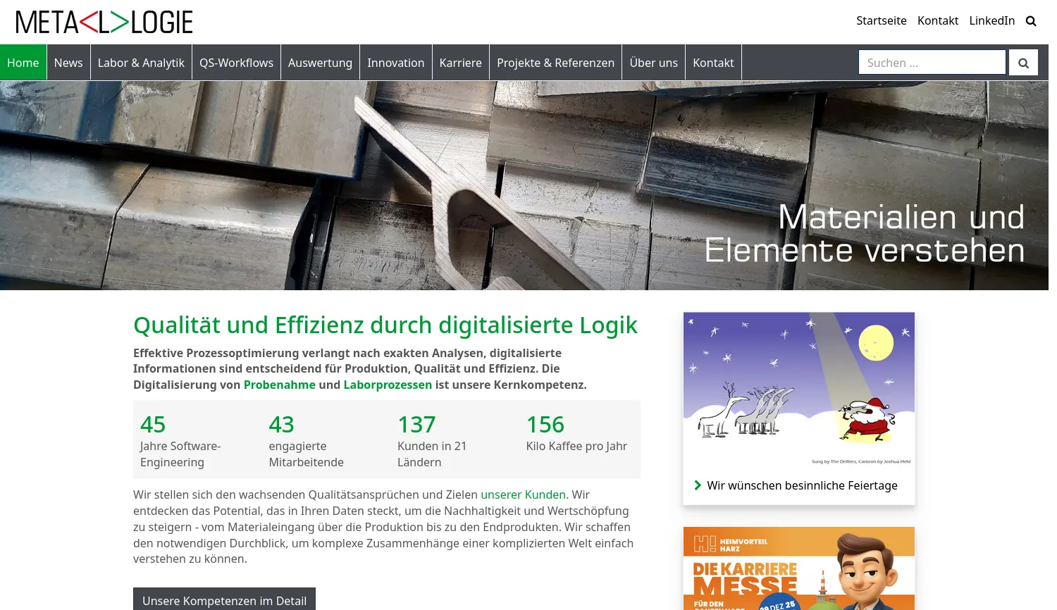 Website der Firma Metalogie GmbH