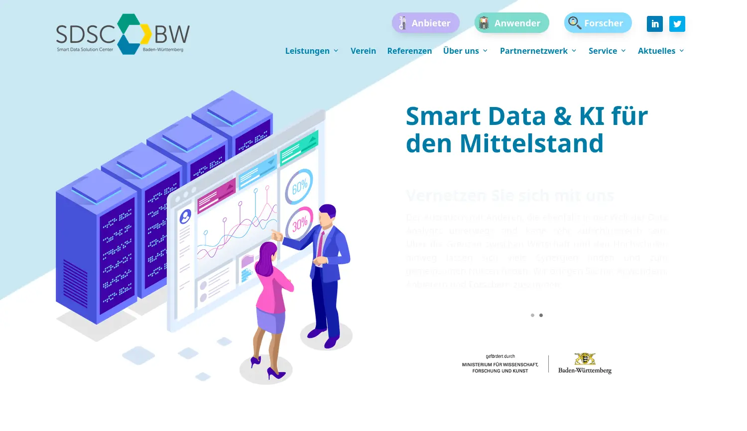 Website der Firma Smart Data Solution Center Baden-Württemberg
