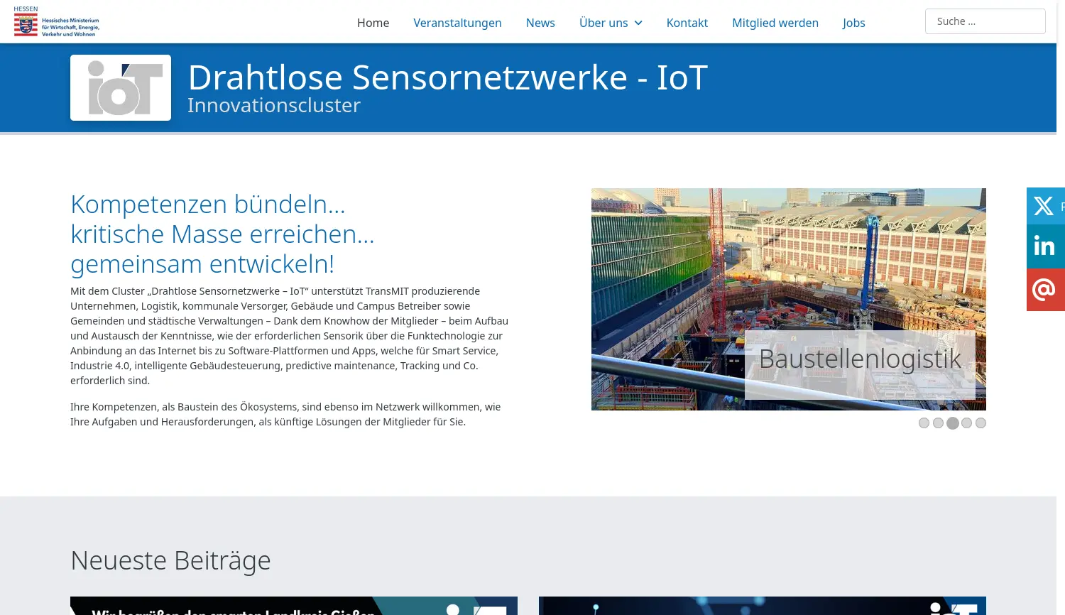 Website der Firma TransMIT Gesellschaft für Technologietransfer mbH (Clusterbetreiber)