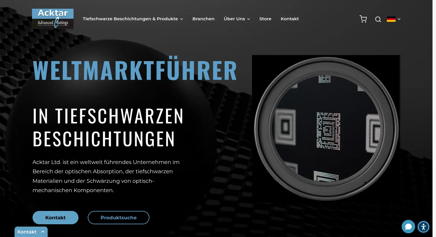 Website der Firma ACM Coatings GmbH (Tochtergesellschaft von Acktar Ltd.)