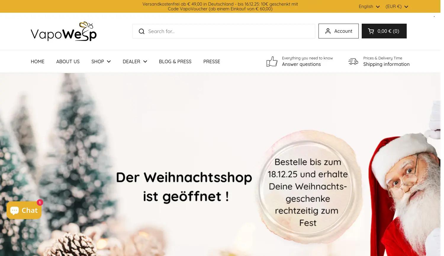 Website der Firma VapoWesp