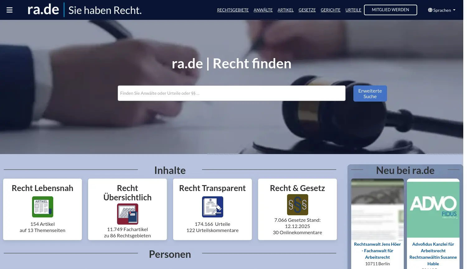 Website der Firma ra.de Online Verlags GmbH & Co. KG