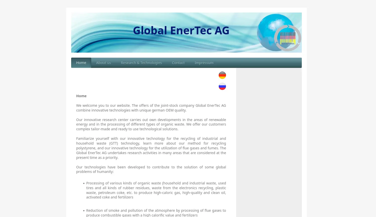 Website der Firma Global EnerTec AG