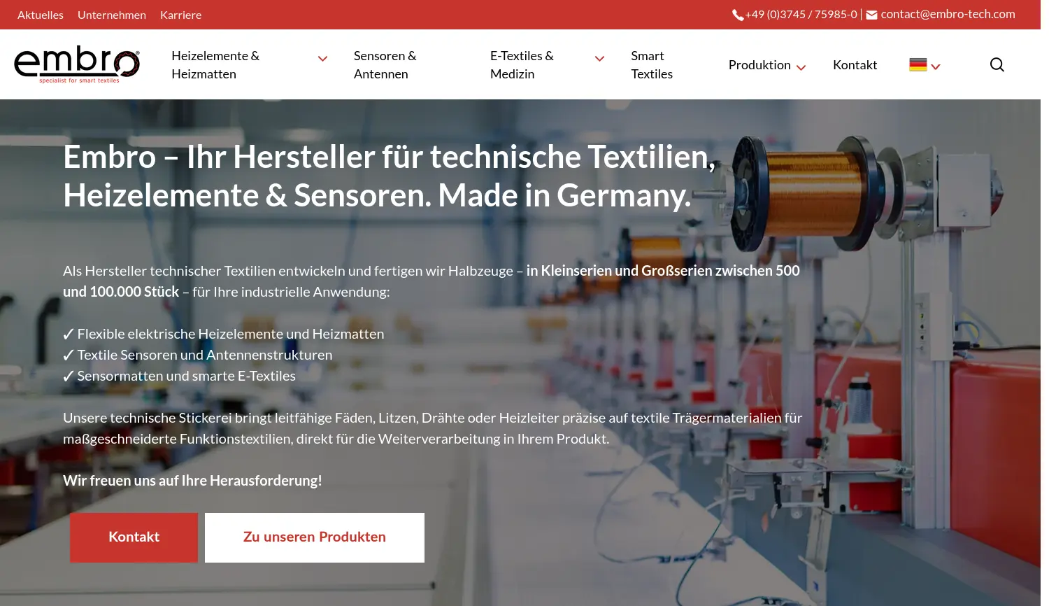 Website der Firma Embro GmbH