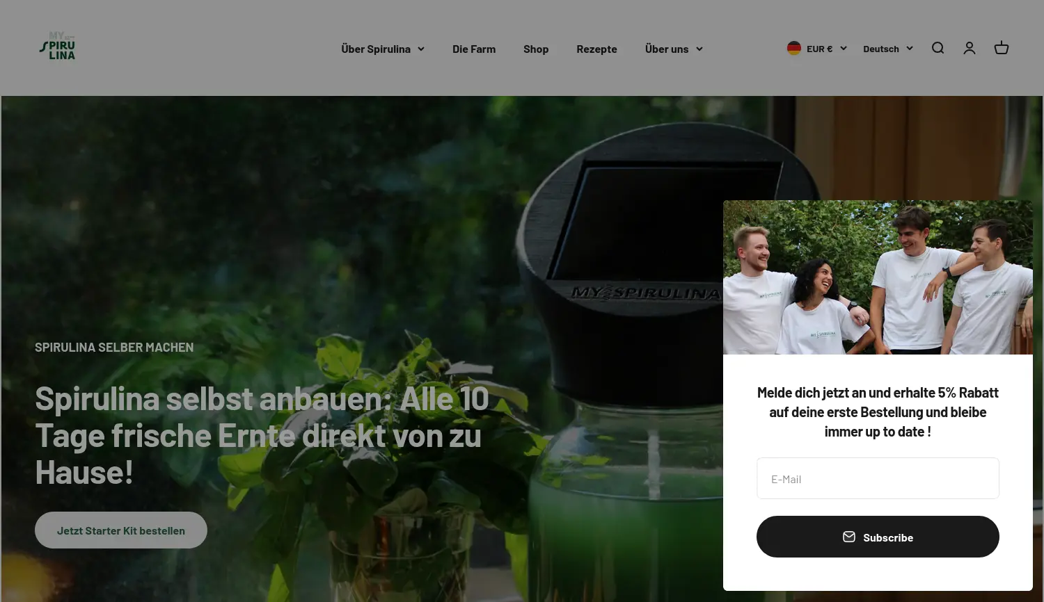 Website der Firma MySpirulina GmbH