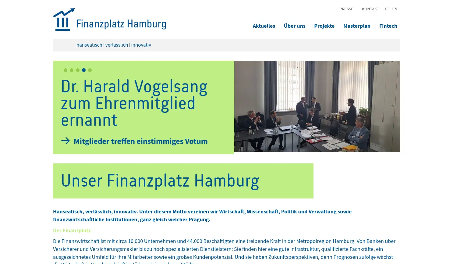 Website der Firma Finanzplatz Hamburg e. V.