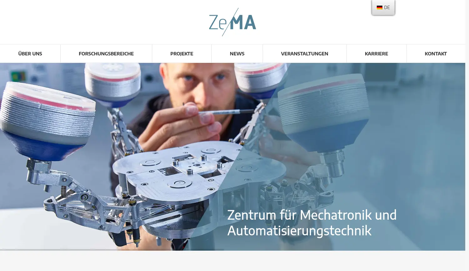 Website der Firma ZeMA – Zentrum für Mechatronik und Automatisierungstechnik gemeinnützige GmbH