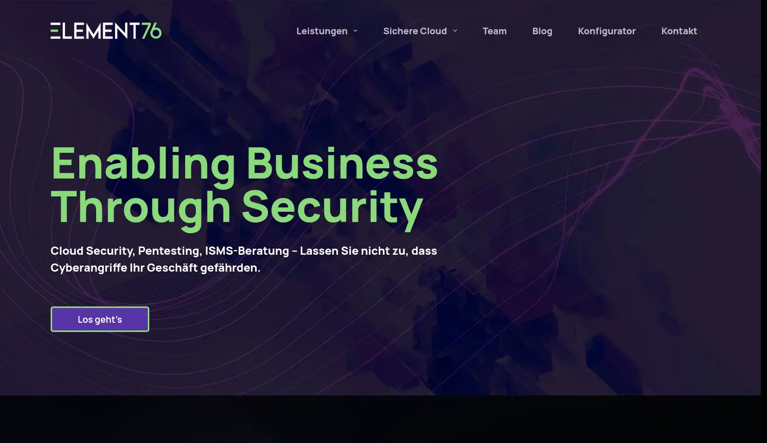 Website der Firma element76 GmbH