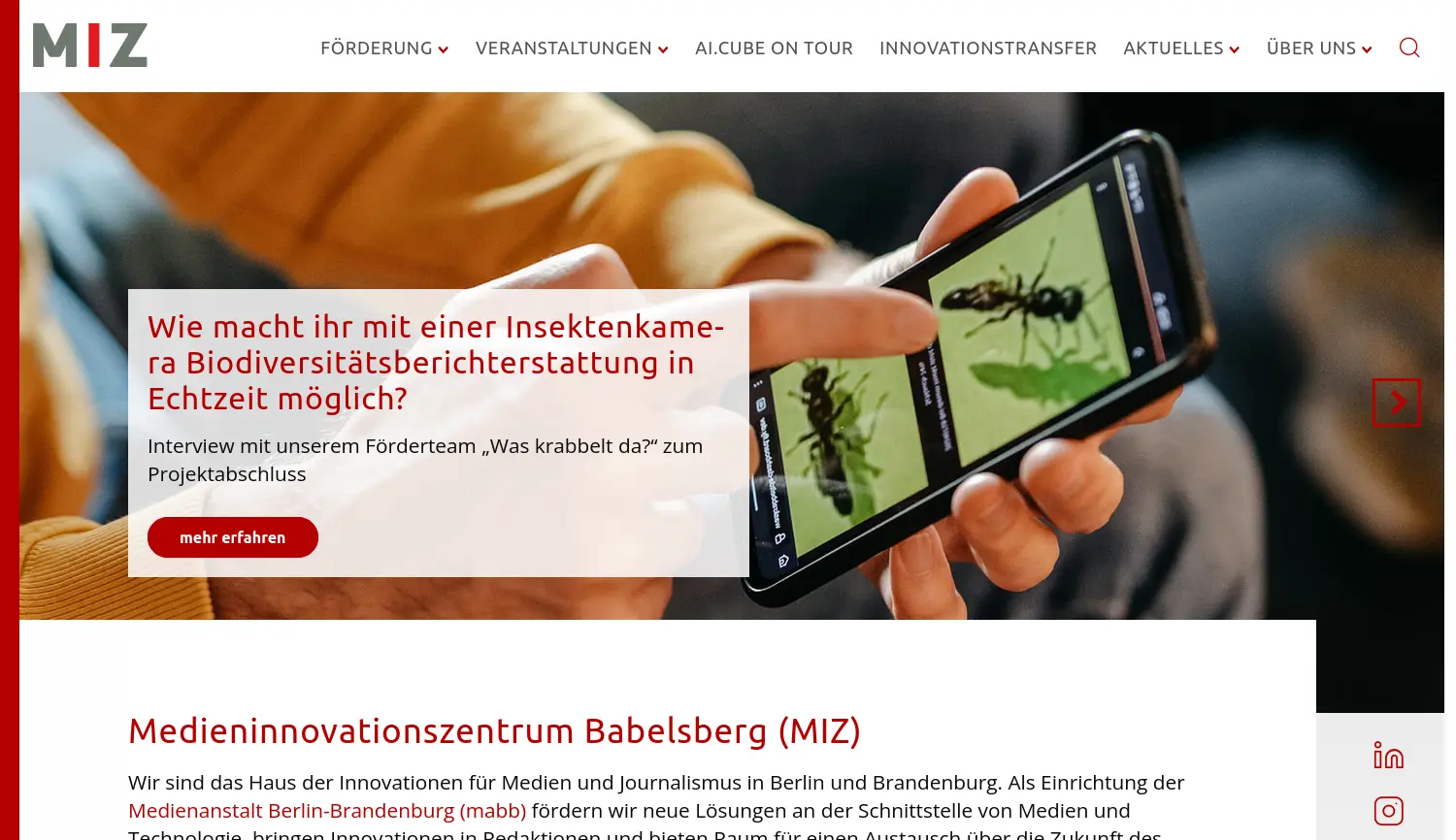 Website der Firma mibb - Medienkompetenz- und Innovationsförderung Berlin-Brandenburg GmbH
