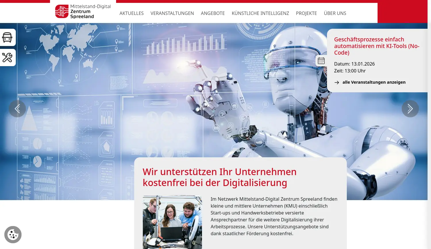 Website der Firma Mittelstand-Digital Zentrum Spreeland (c/o Brandenburgische Technische Universität Cottbus - Senftenberg)