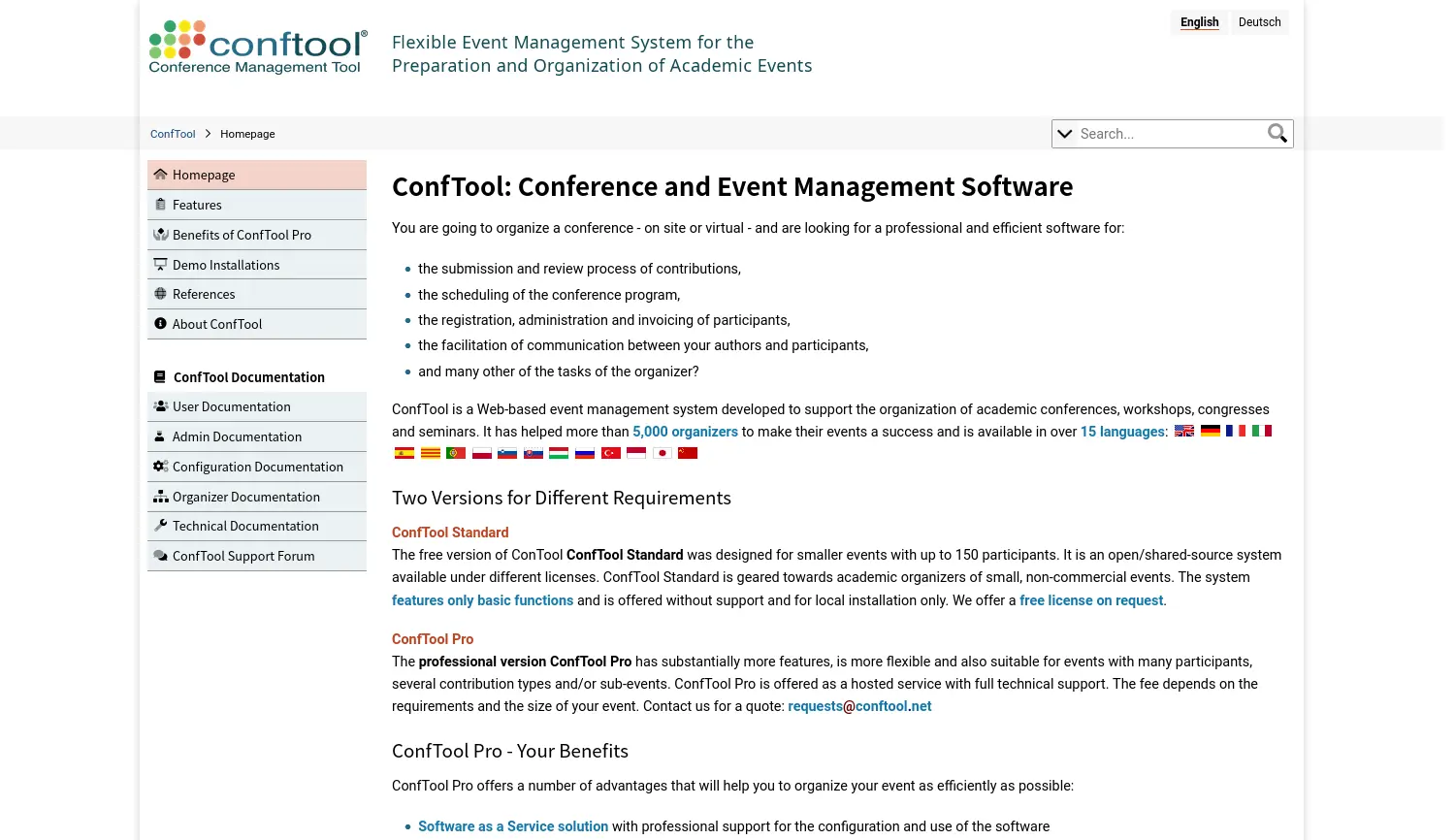 Website der Firma ConfTool GmbH
