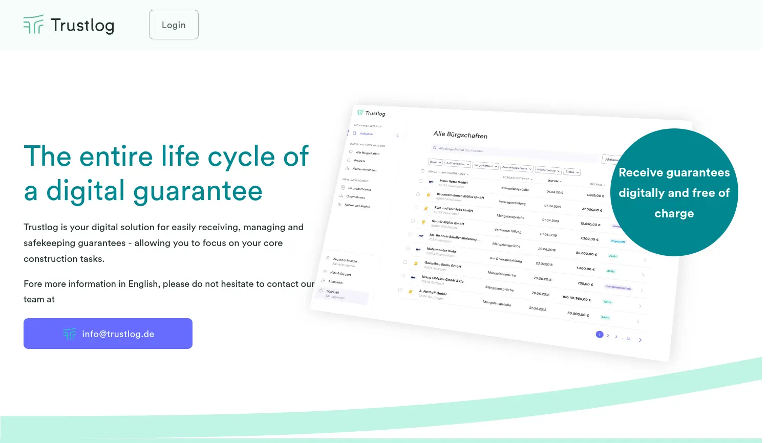Website der Firma Trustlog GmbH