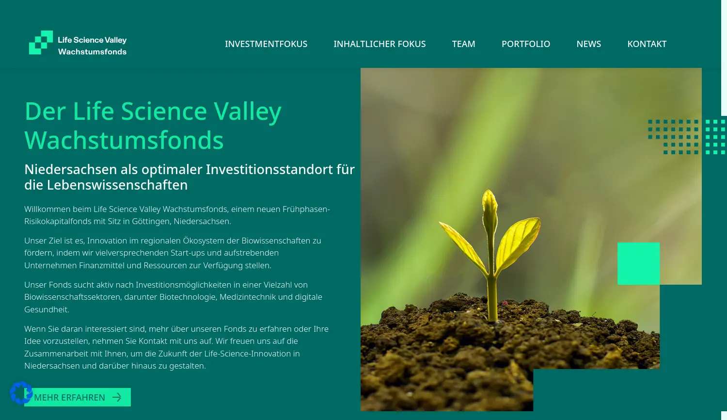 Website der Firma Life Science Valley Ventures Management GmbH