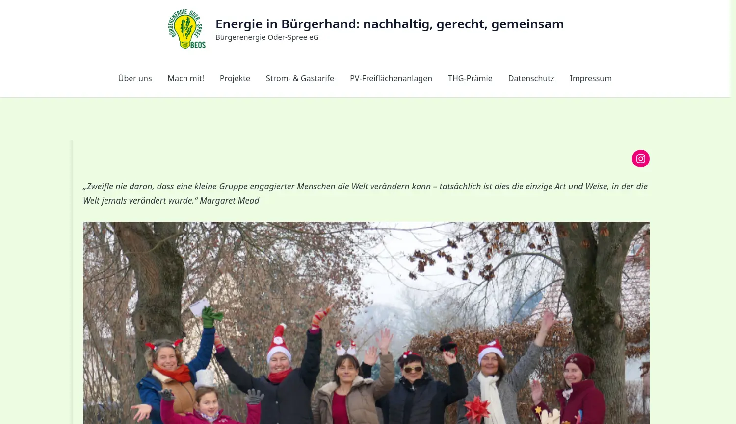 Website der Firma Bürgerenergie Oder-Spree eG