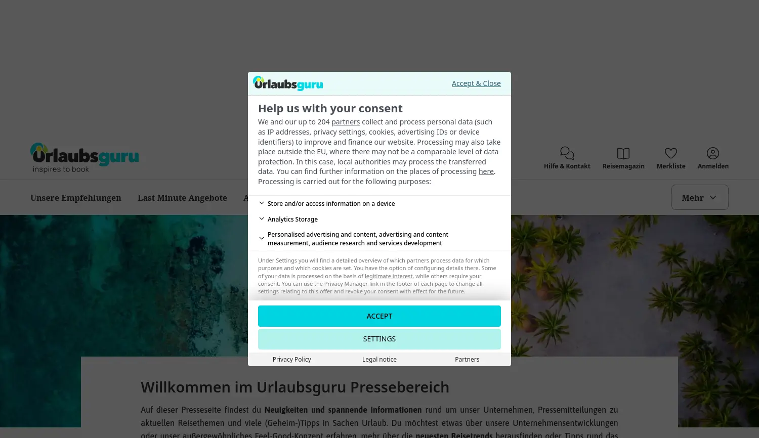 Website der Firma Urlaubsguru GmbH