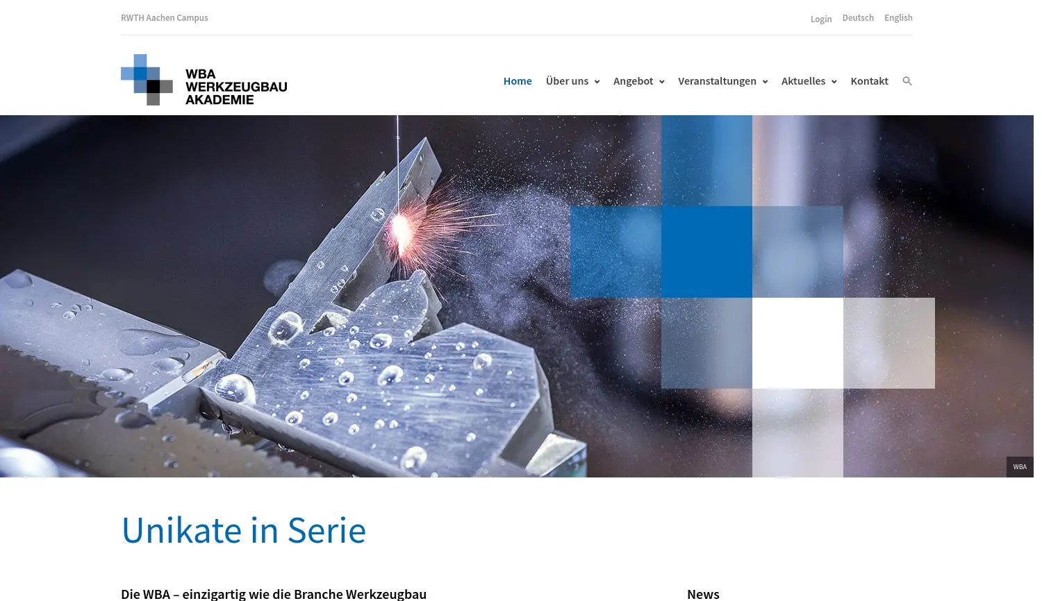 Website der Firma WBA Aachener Werkzeugbau Akademie GmbH