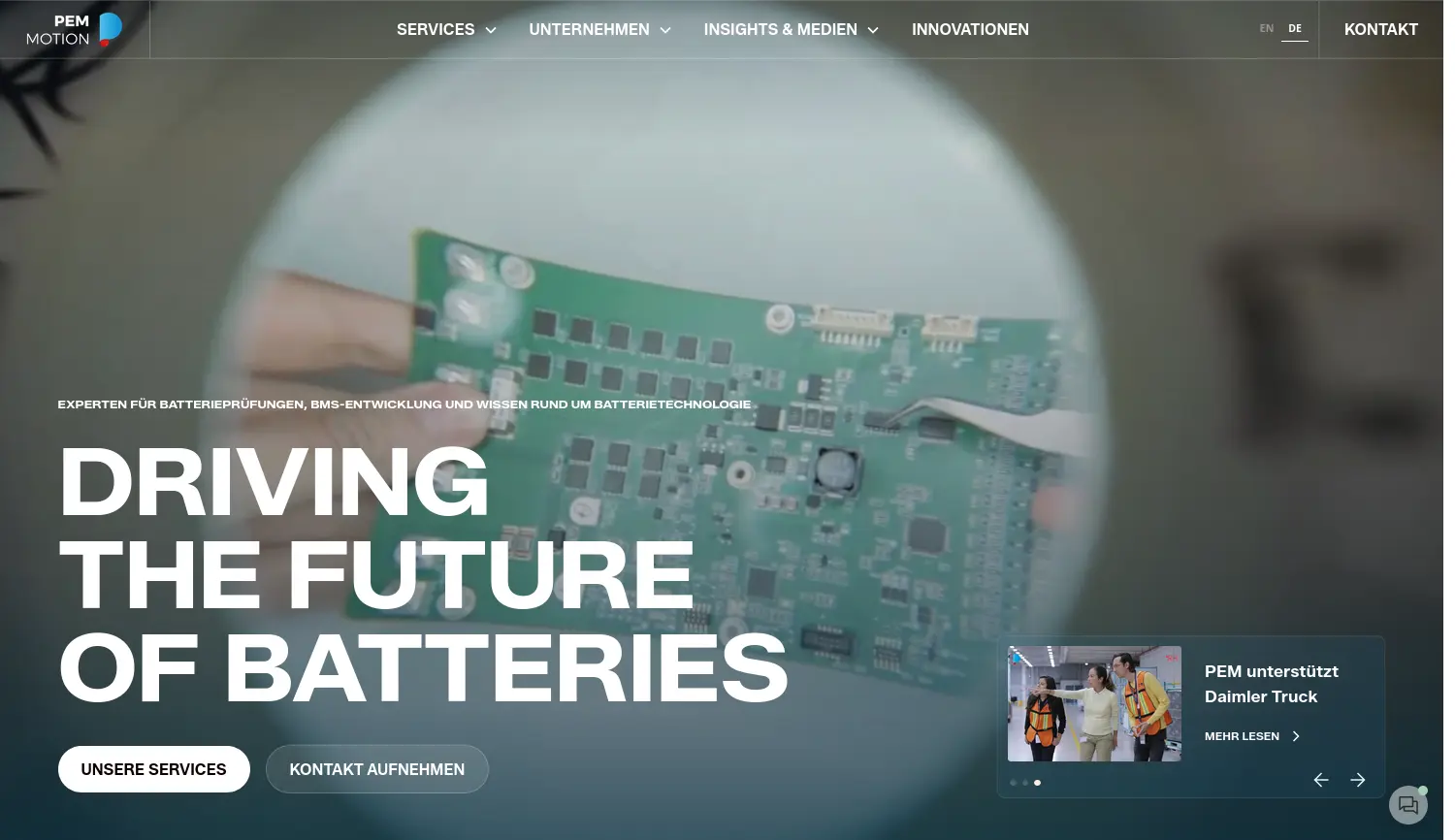Website der Firma PEM Motion GmbH