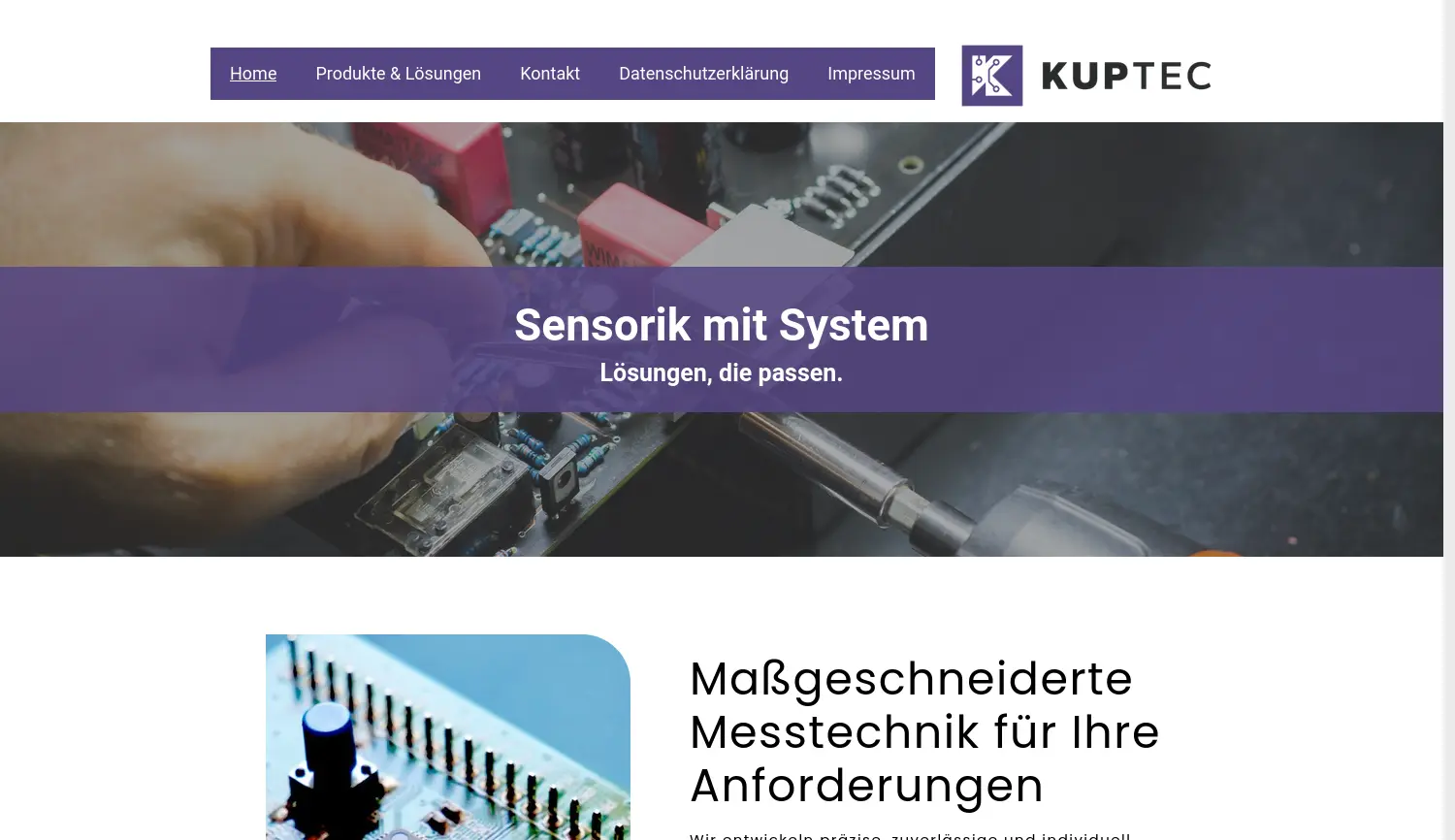 Website der Firma KupTec GmbH