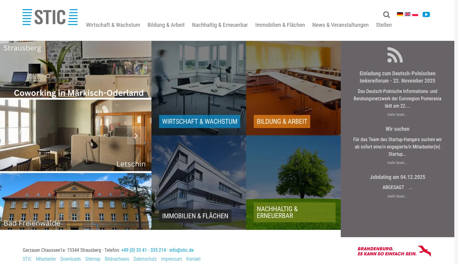 Website der Firma STIC Wirtschaftsfördergesellschaft Märkisch-Oderland mbH
