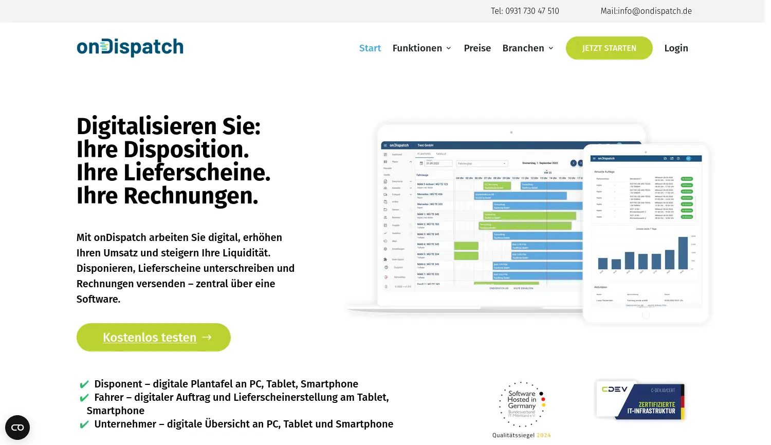 Website der Firma onDispatch GmbH