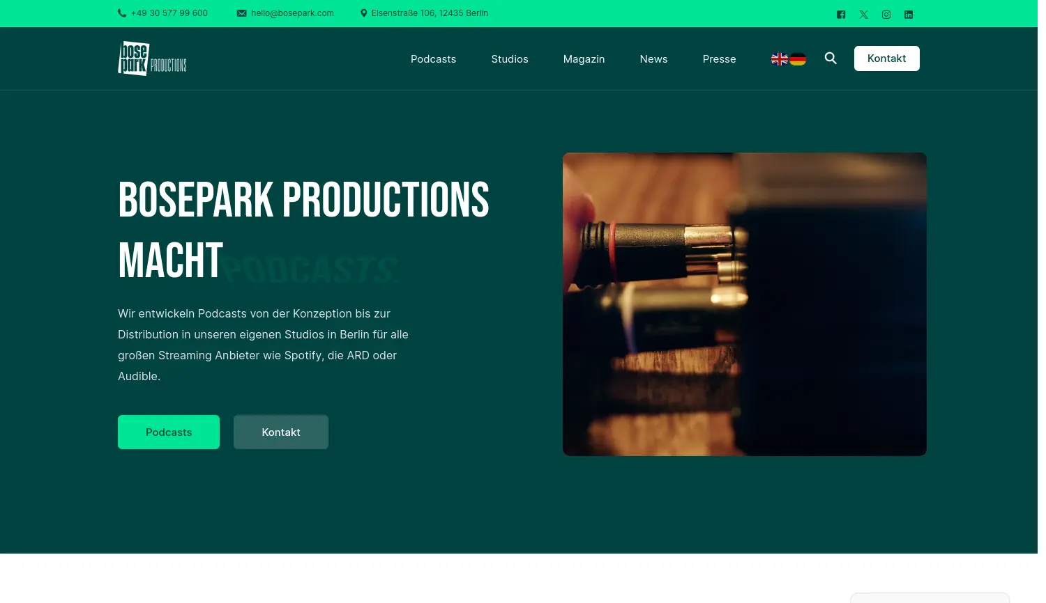 Website der Firma BosePark Productions GmbH