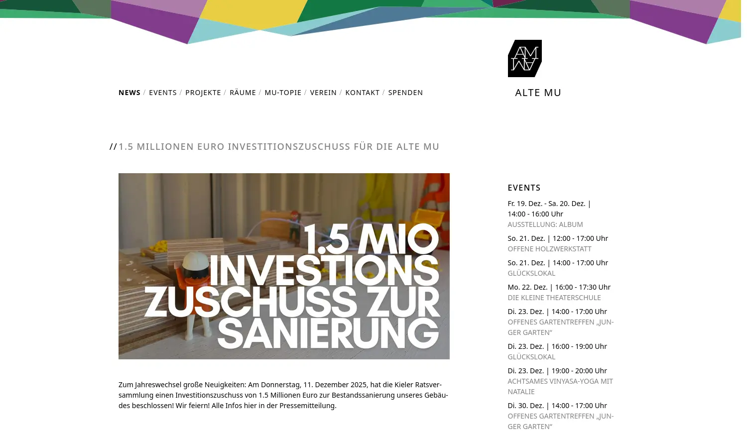 Website der Firma ALTE MU Impuls – Werk e. V.
