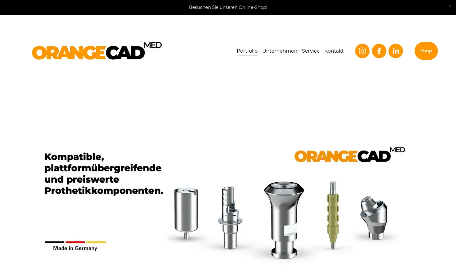 Website der Firma OrangeCAD MED GmbH