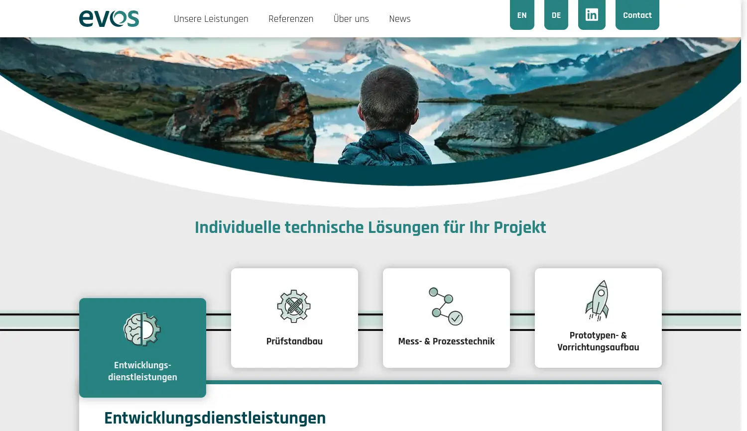 Website der Firma evos GmbH