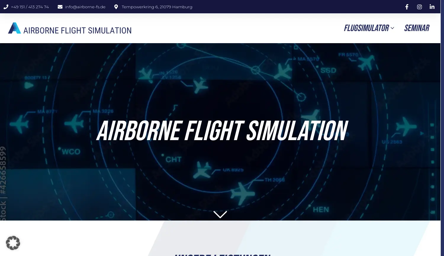 Website der Firma AFS Airborne Flight Simulation GmbH