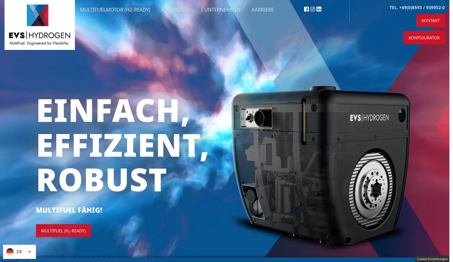 Website der Firma EVS Hydrogen GmbH