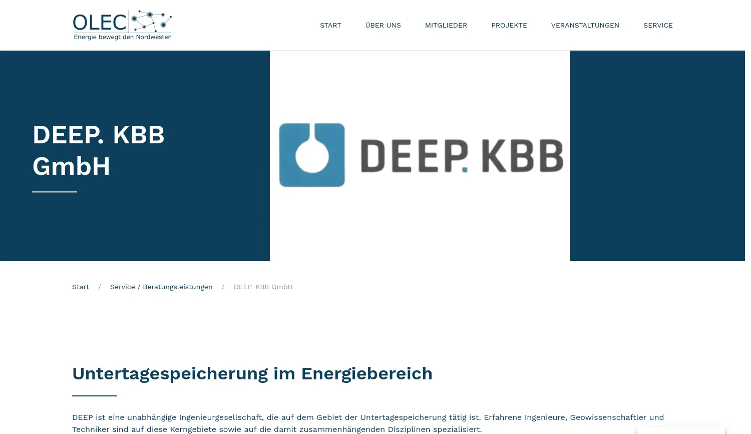 Website der Firma Oldenburger Energiecluster OLEC e.V.