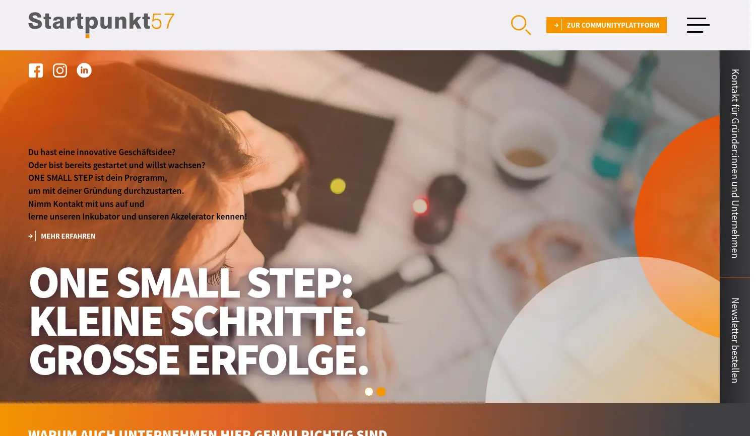 Website der Firma Startpunkt57 - Die Initiative für Gründer e. V.