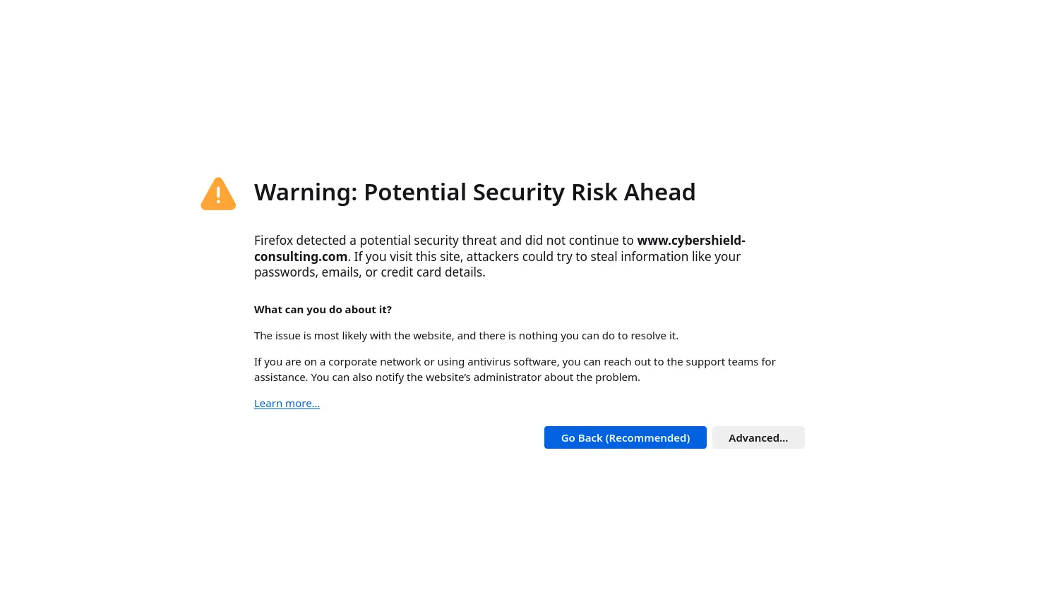 Website der Firma CyberShield Consulting