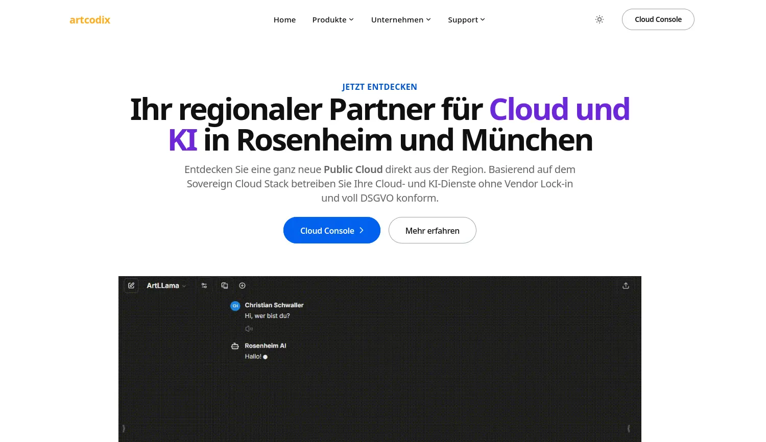 Website der Firma artcodix GmbH