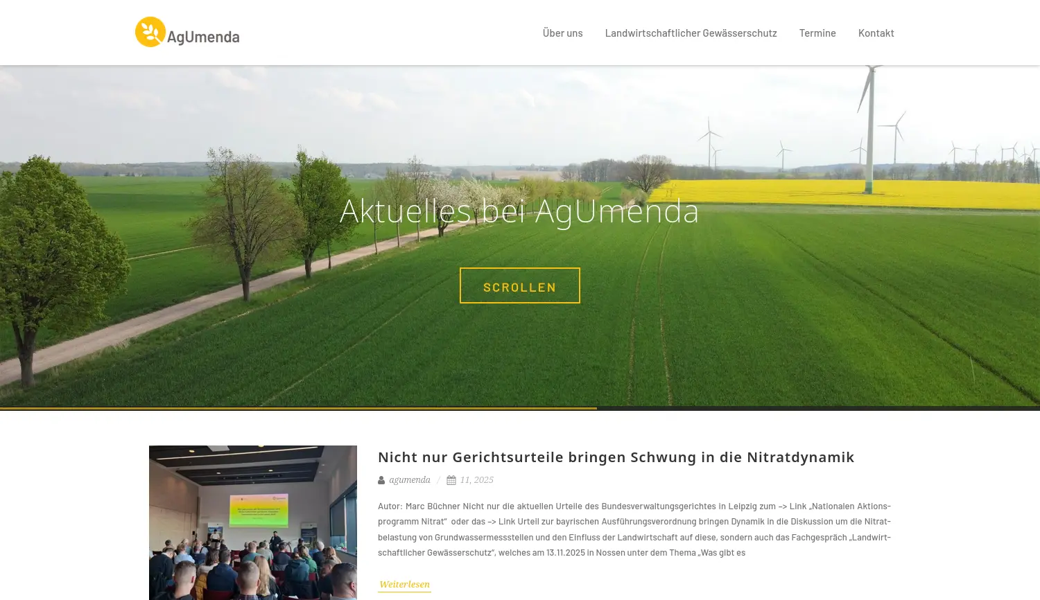 Website der Firma AgUmenda GmbH