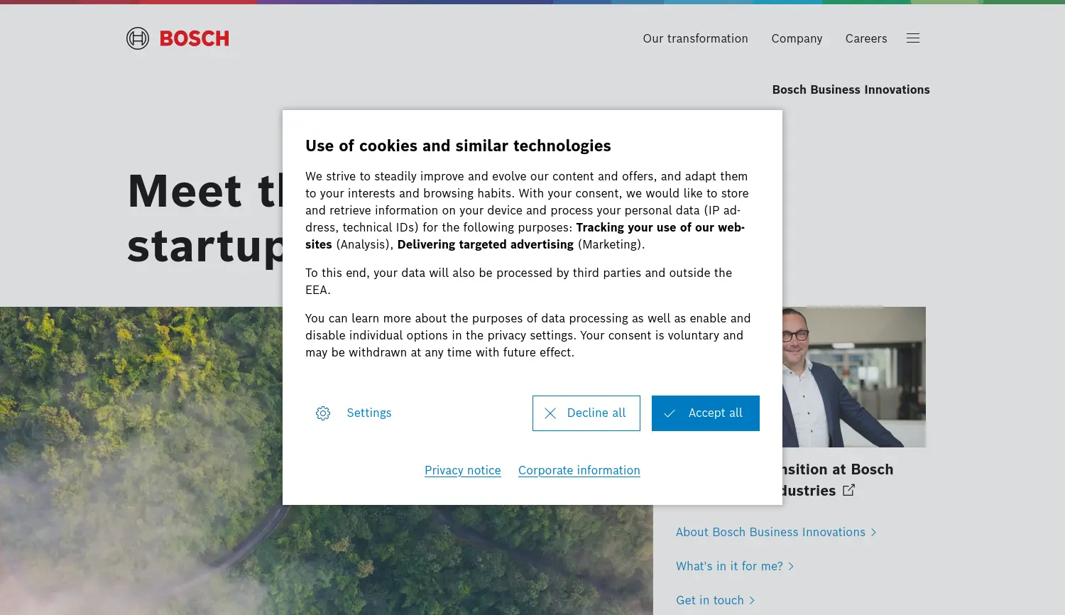 Website der Firma Bosch Business Innovations GmbH